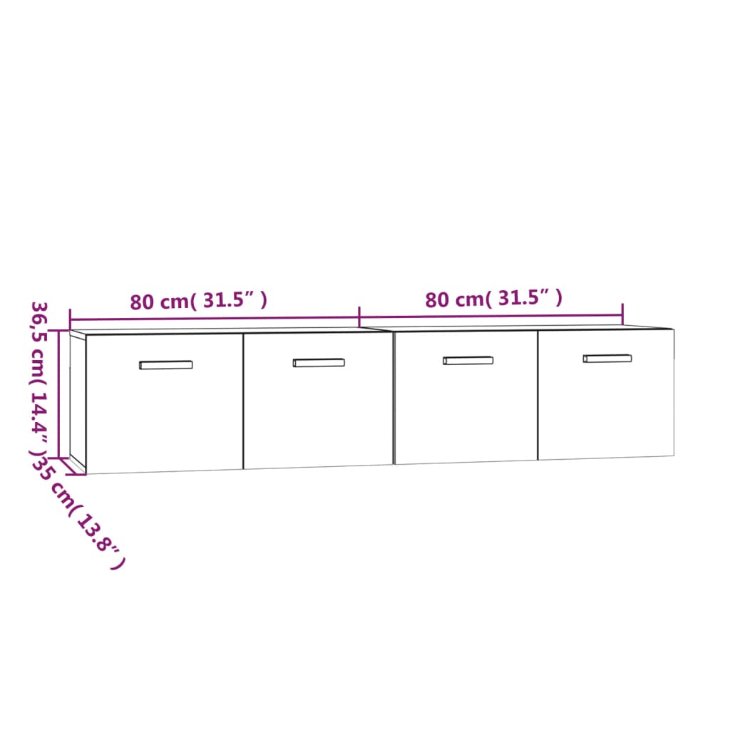 Wandkasten 2 St 80X35X36,5 Cm Bewerkt Hout 80 x 35 x 36.5 cm
