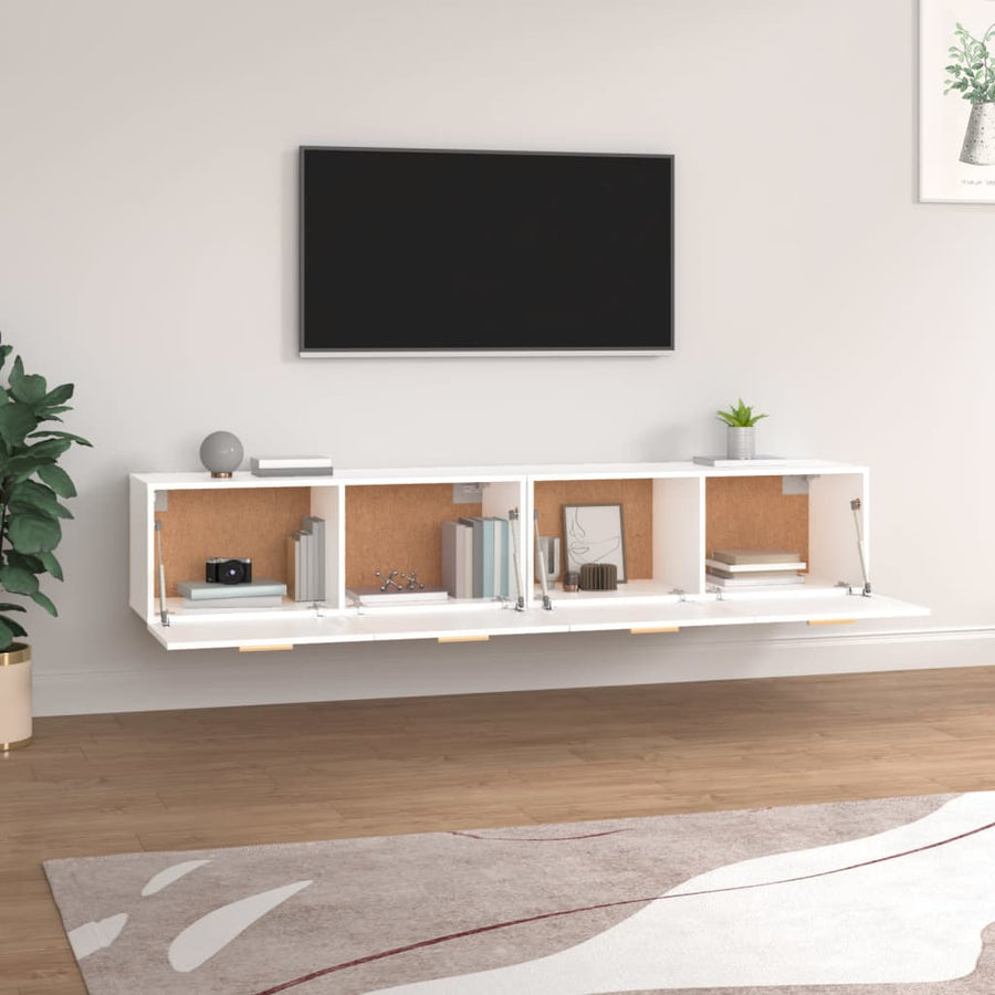 Wandkasten 2 St 100X36,5X35 Cm Bewerkt Hout Wit 100 x 36.5 x 35 cm
