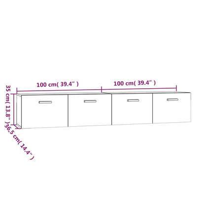 Wandkasten 2 St 100X36,5X35Cm Bewerkt Hout Kleurig 100 x 36.5 x 35 cm