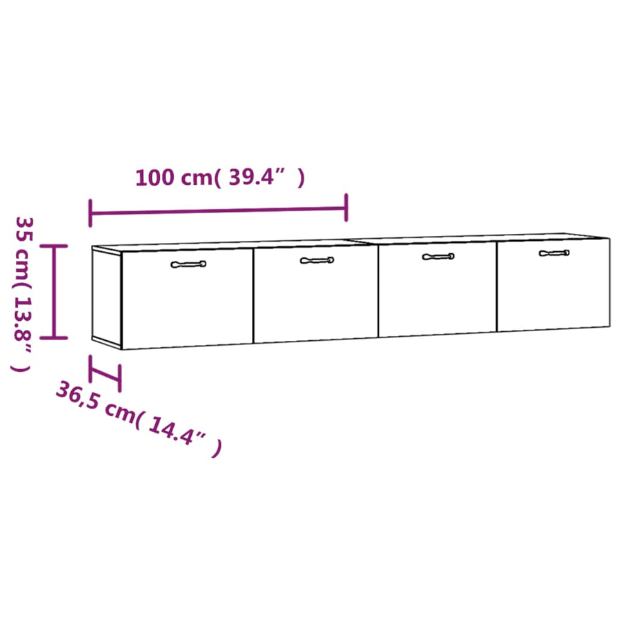 Wandkasten 2 St 100X36,5X35 Cm Bewerkt Hout Wit 100 x 36.5 x 35 cm