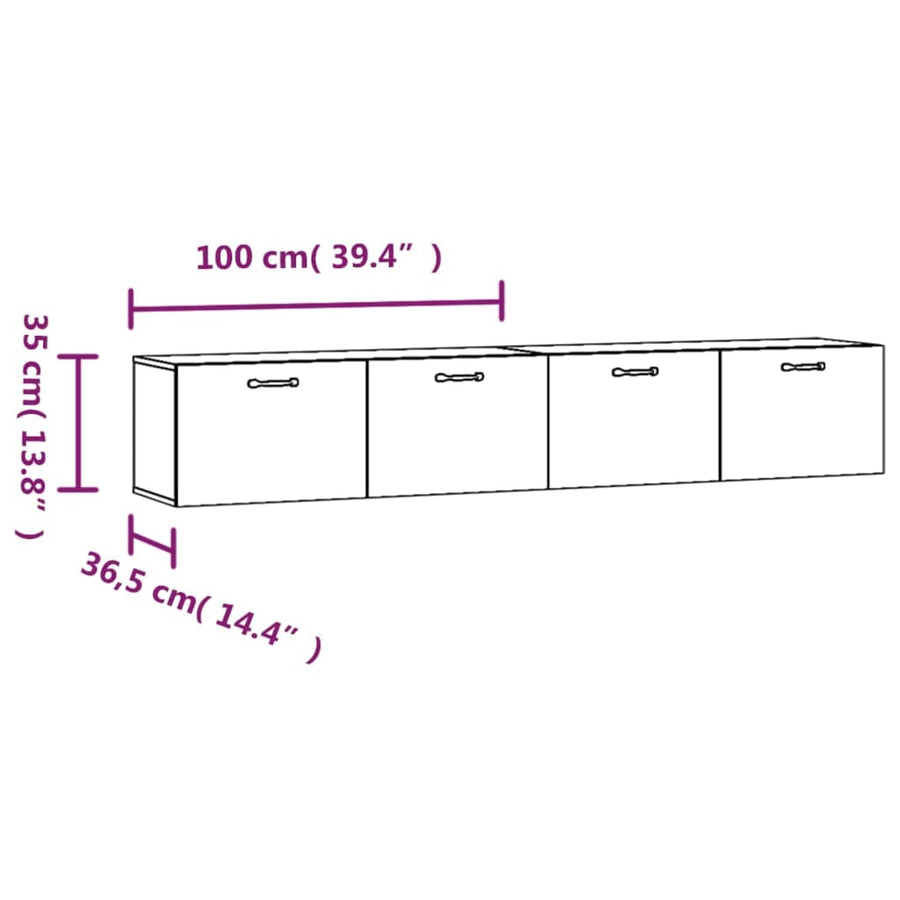 Wandkasten 2 St 100X36,5X35 Cm Bewerkt Hout 100 x 36.5 x 35 cm
