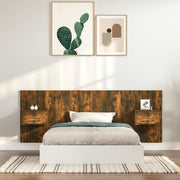 Hoofdbord met kastjes bewerkt hout gerookt eiken