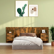 Headboard with cabinets, ornate smoked oak wood
