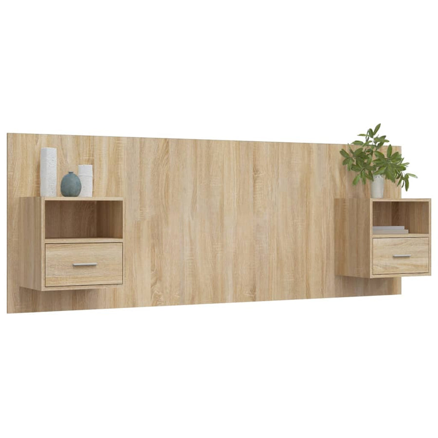 Hoofdbord met kastjes bewerkt hout sonoma eikenkleurig