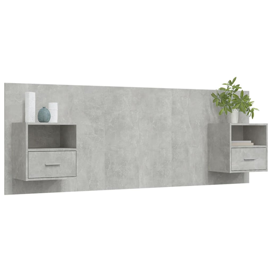 Hoofdbord Met Kastjes Bewerkt Hout Betongrijs