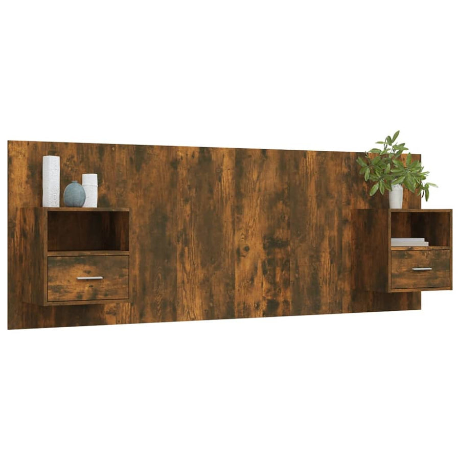 Hoofdbord Met Kastjes Bewerkt Hout Kleurig 1 Gerookt eiken