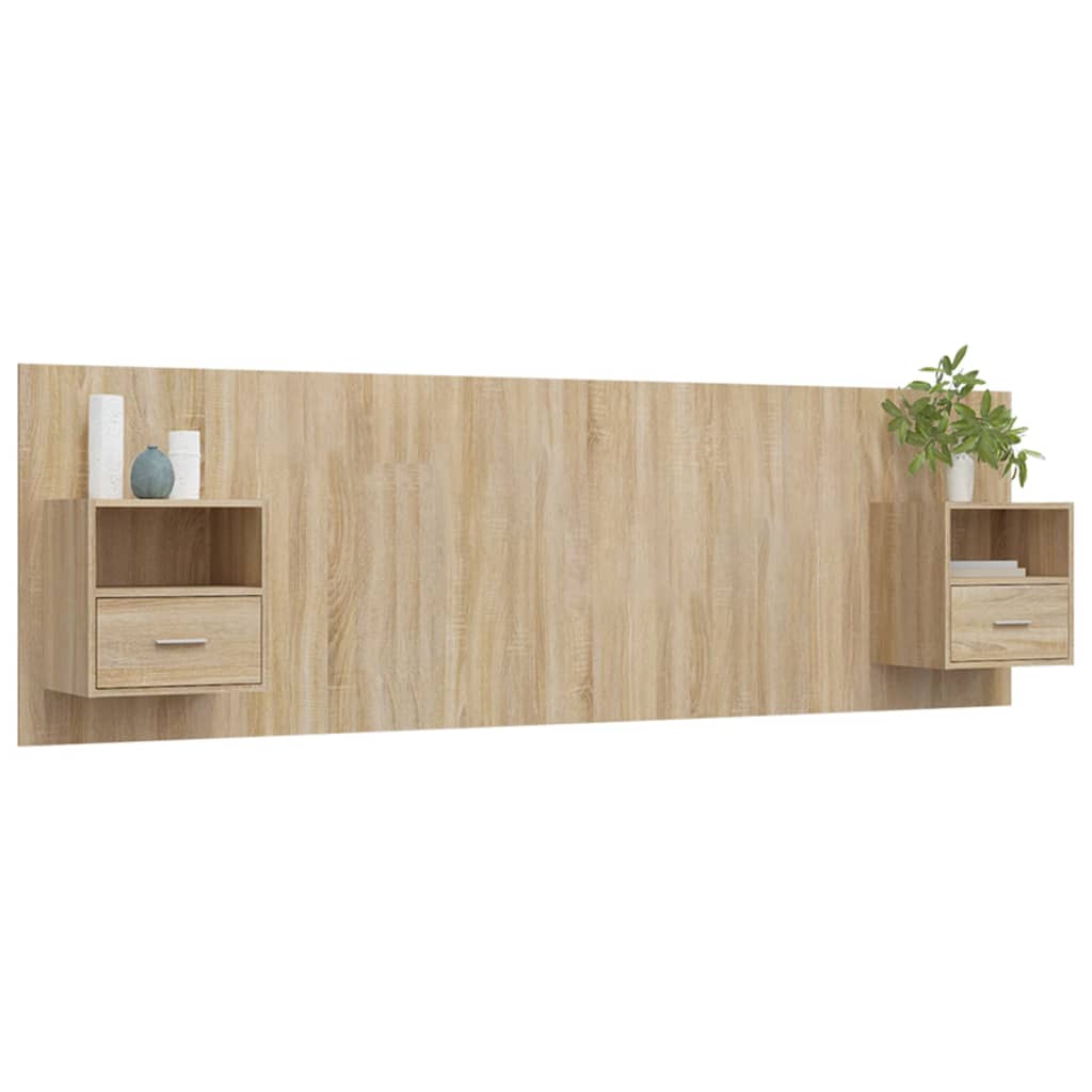 Hoofdbord met kastjes bewerkt hout sonoma eikenkleurig