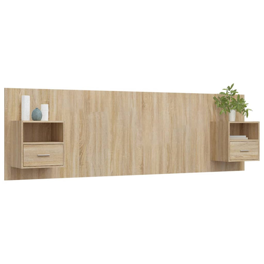 Hoofdbord met kastjes bewerkt hout sonoma eikenkleurig