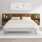 Headboard with cabinets, ornate smoked oak wood
