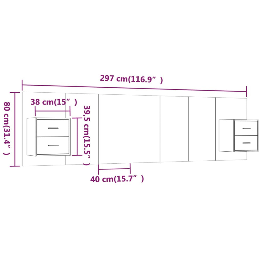 Hoofdbord Met Kastjes Bewerkt Hout Eikenkleurig 1 Grijs sonoma