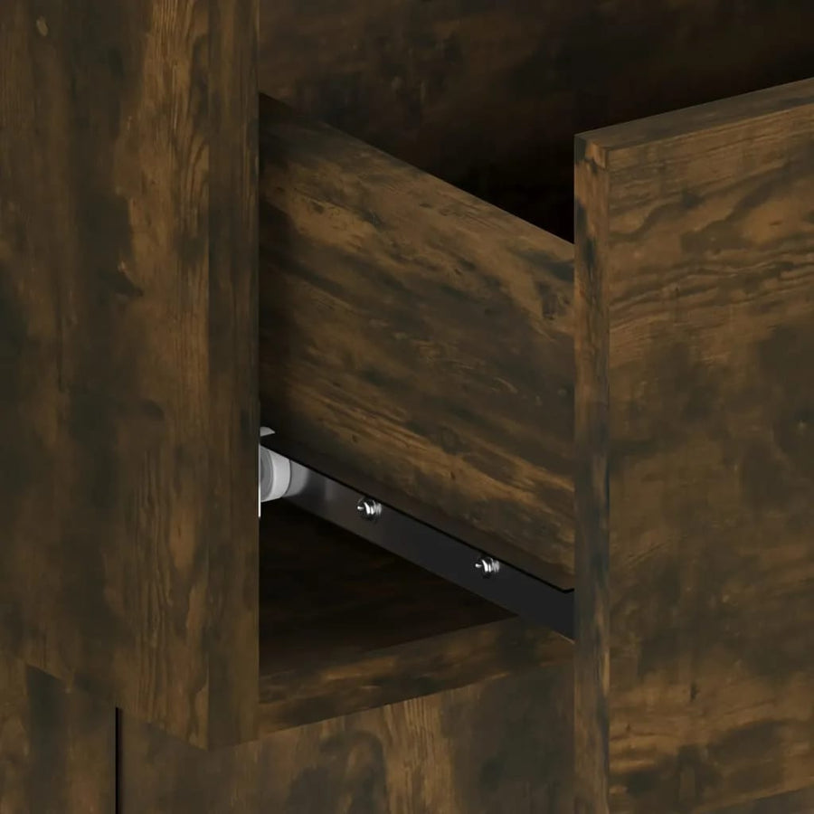 Hoofdbord Met Kastjes Bewerkt Hout Gerookt Eikenkleurig