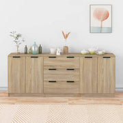 Dressoirs 3-delig bewerkt hout sonoma eiken 60x30x70 cm