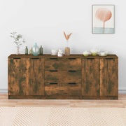 Dressoir 3-delig bewerkt hout gerookt eiken