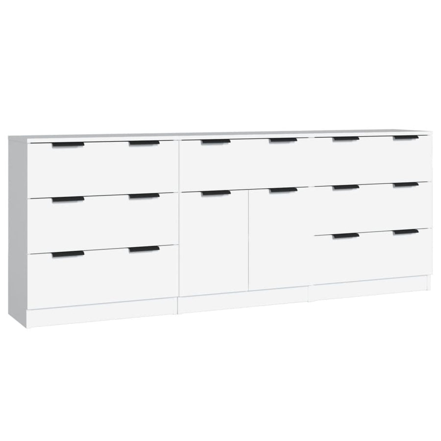 Dressoirs 3 st bewerkt hout wit Wit