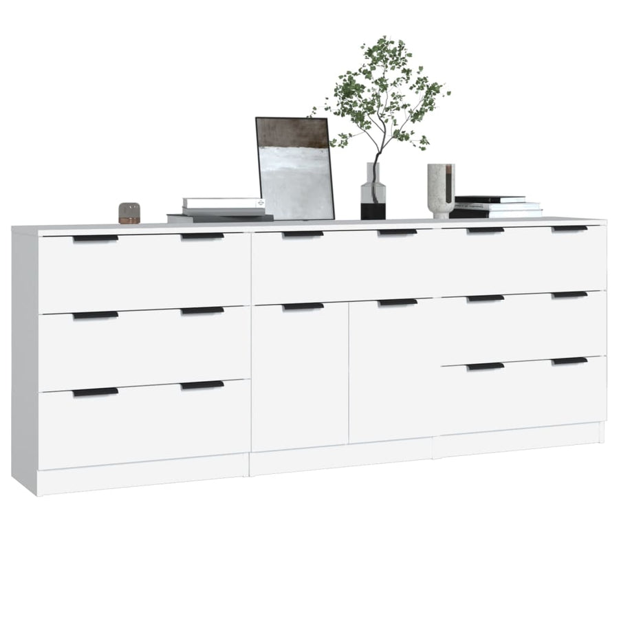 Dressoirs 3 st bewerkt hout wit Wit