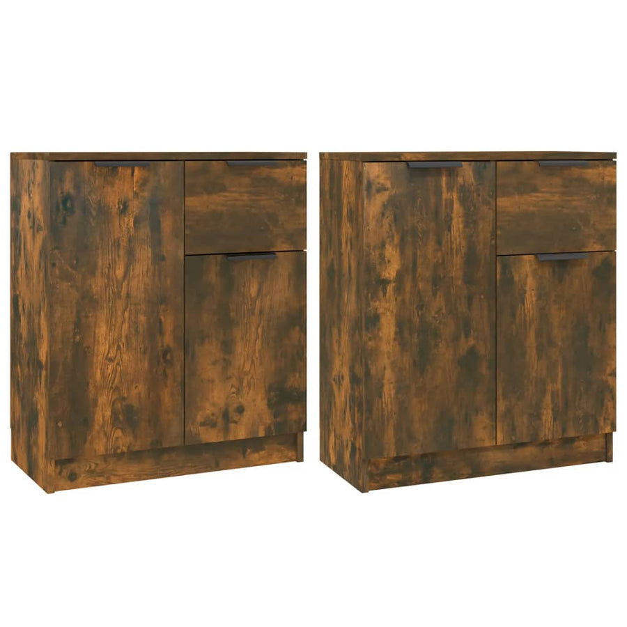 Dressoirs 2 st 60x30x70 cm bewerkt hout gerookt eikenkleurig
