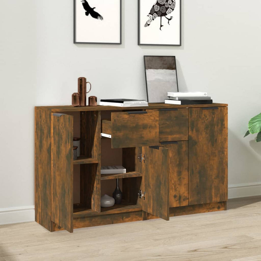 Dressoirs 2 st 60x30x70 cm bewerkt hout gerookt eikenkleurig