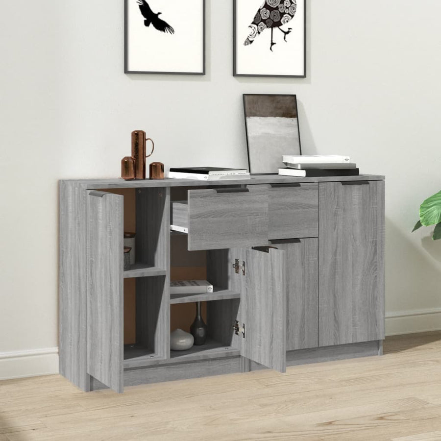 Dressoirs 2 st 60x30x70 cm bewerkt hout grijs sonoma eiken