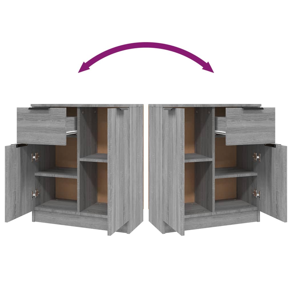 Dressoirs 2 st 60x30x70 cm bewerkt hout grijs sonoma eiken