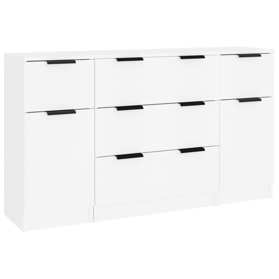 3-delige Dressoirset bewerkt hout wit Wit