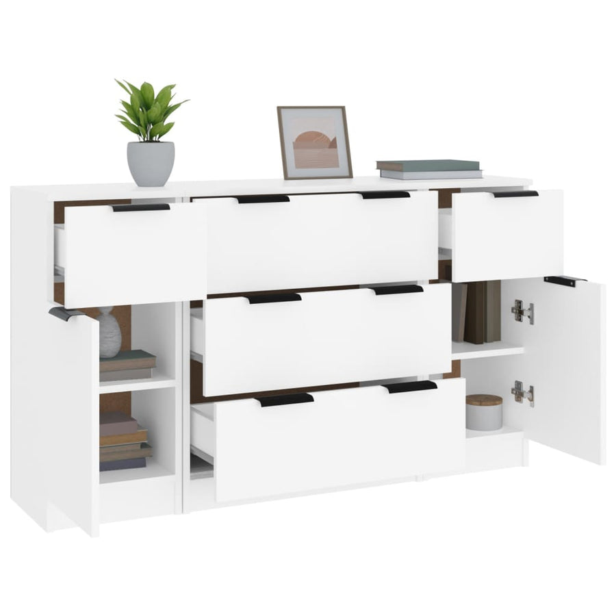 3-delige Dressoirset bewerkt hout wit Wit