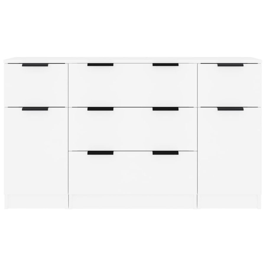 3-delige Dressoirset bewerkt hout wit Wit