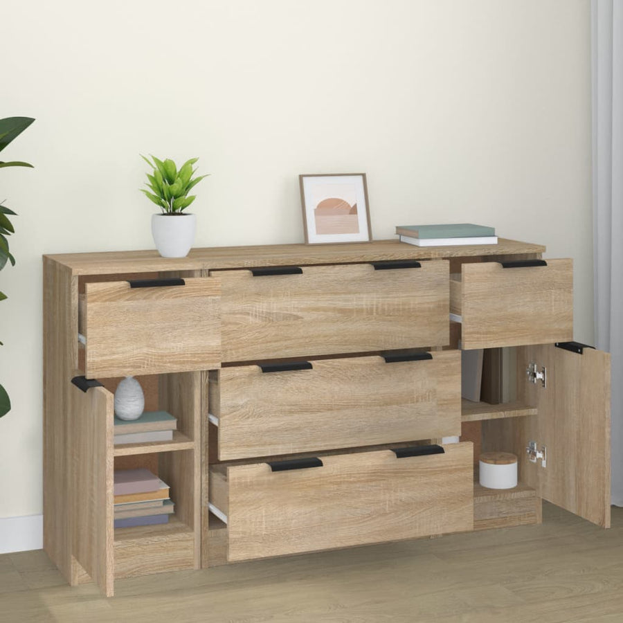-Delige Dressoirset Bewerkt Hout Sonoma eiken