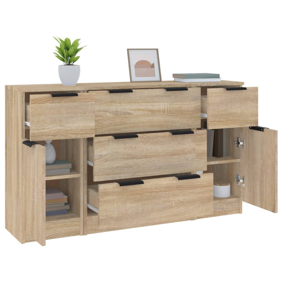 -Delige Dressoirset Bewerkt Hout Sonoma eiken