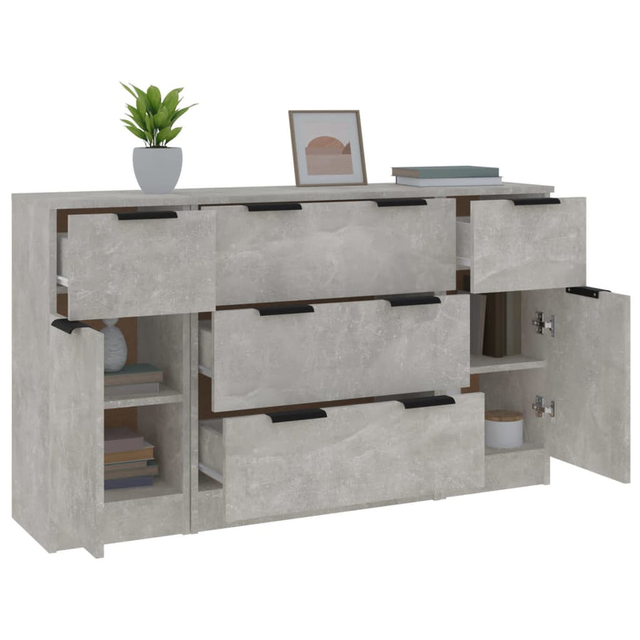 -Delige Dressoirset Bewerkt Hout Betongrijs