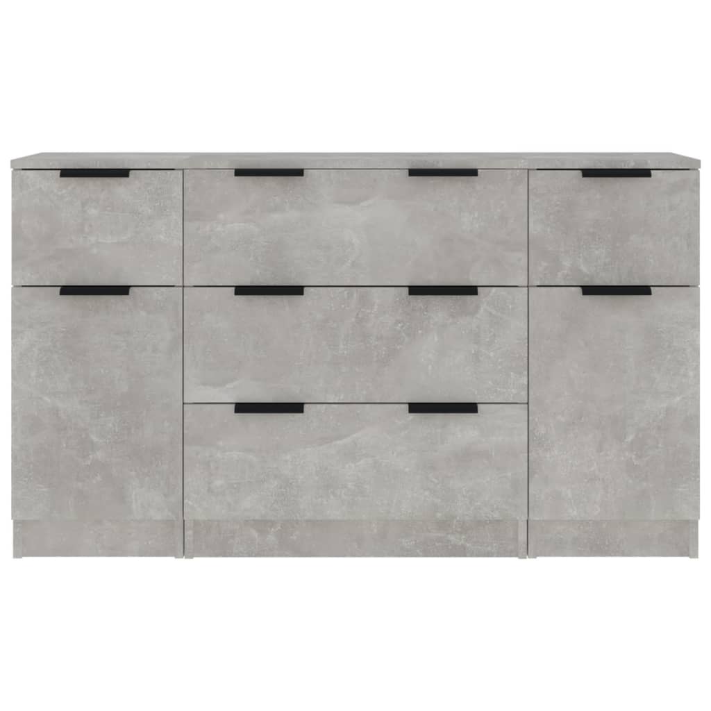 -Delige Dressoirset Bewerkt Hout Betongrijs