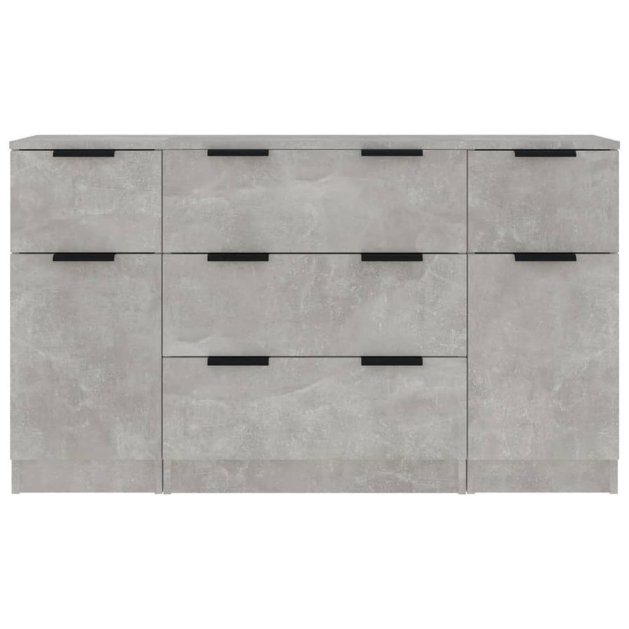 -Delige Dressoirset Bewerkt Hout Betongrijs