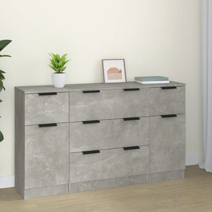 -Delige Dressoirset Bewerkt Hout Betongrijs