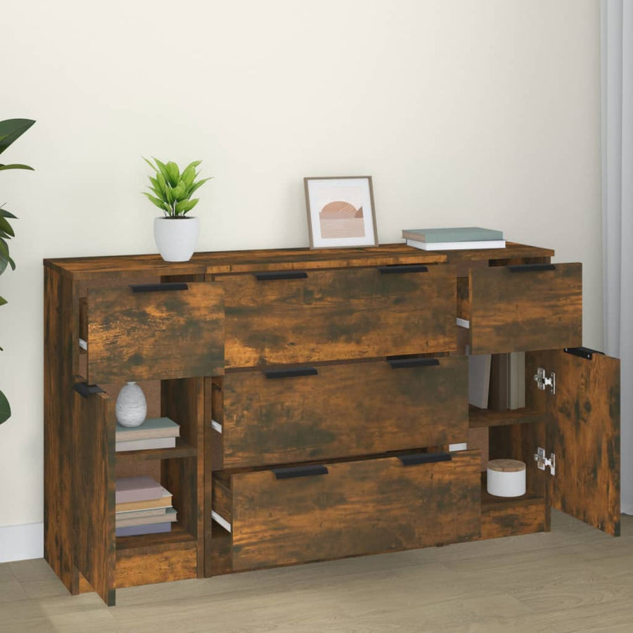 -Delige Dressoirset Bewerkt Hout Gerookt eiken