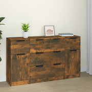 Dressoirset 3-delig bewerkt hout gerookt eiken