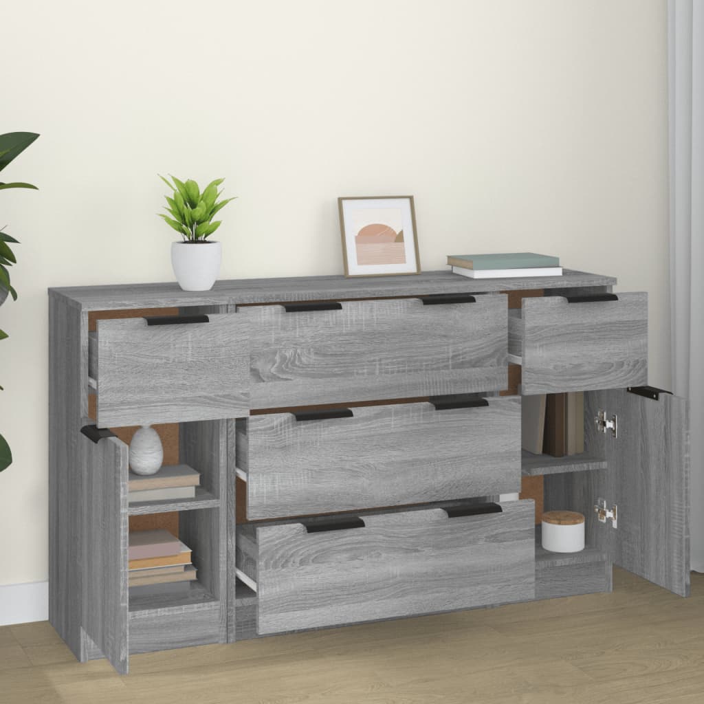 -Delige Dressoirset Bewerkt Hout Eikenkleurig Grijs sonoma