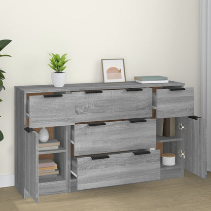 -Delige Dressoirset Bewerkt Hout Eikenkleurig Grijs sonoma
