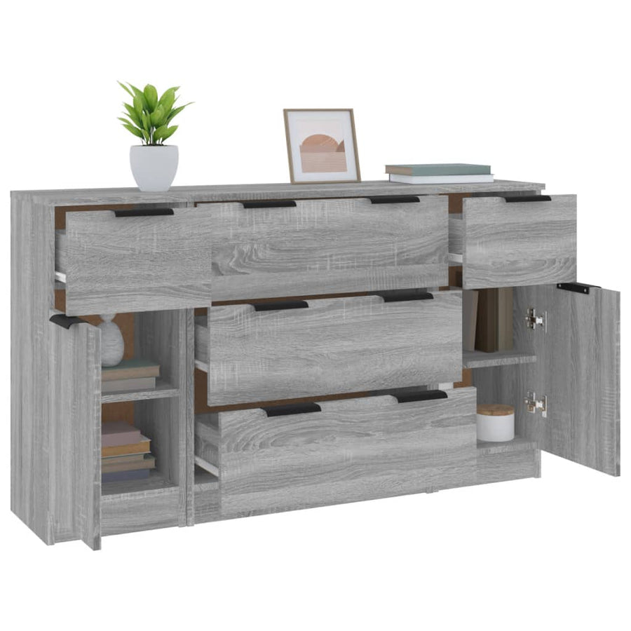 -Delige Dressoirset Bewerkt Hout Eikenkleurig Grijs sonoma