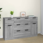 Dressoir set 3-delig bewerkt hout grijs sonoma eiken
