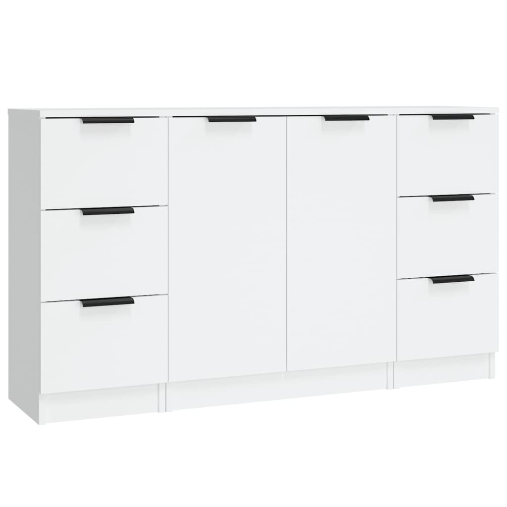 Dressoirs 3 St Bewerkt Hout Wit