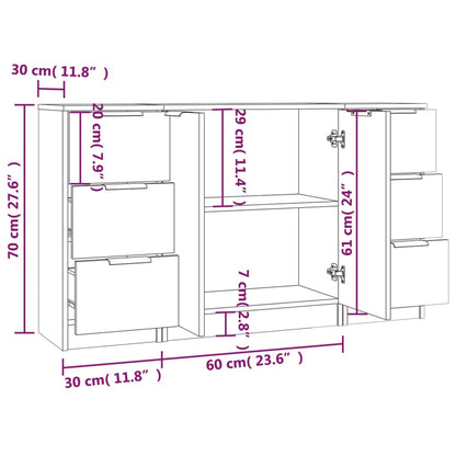Dressoirs 3 St Bewerkt Hout Wit