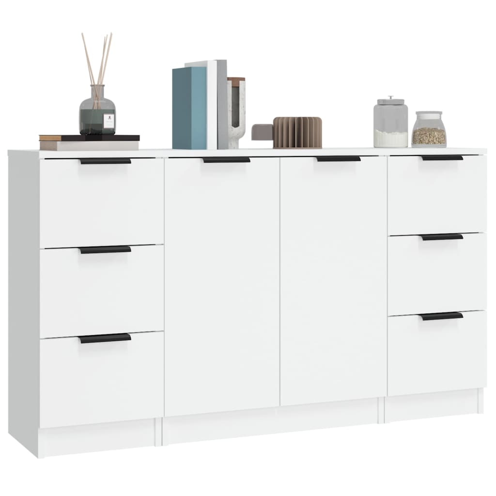 Dressoirs 3 St Bewerkt Hout Wit