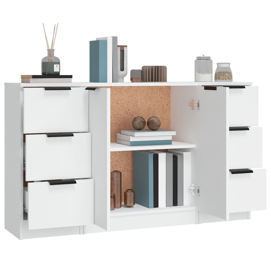 Dressoirs 3 St Bewerkt Hout Wit
