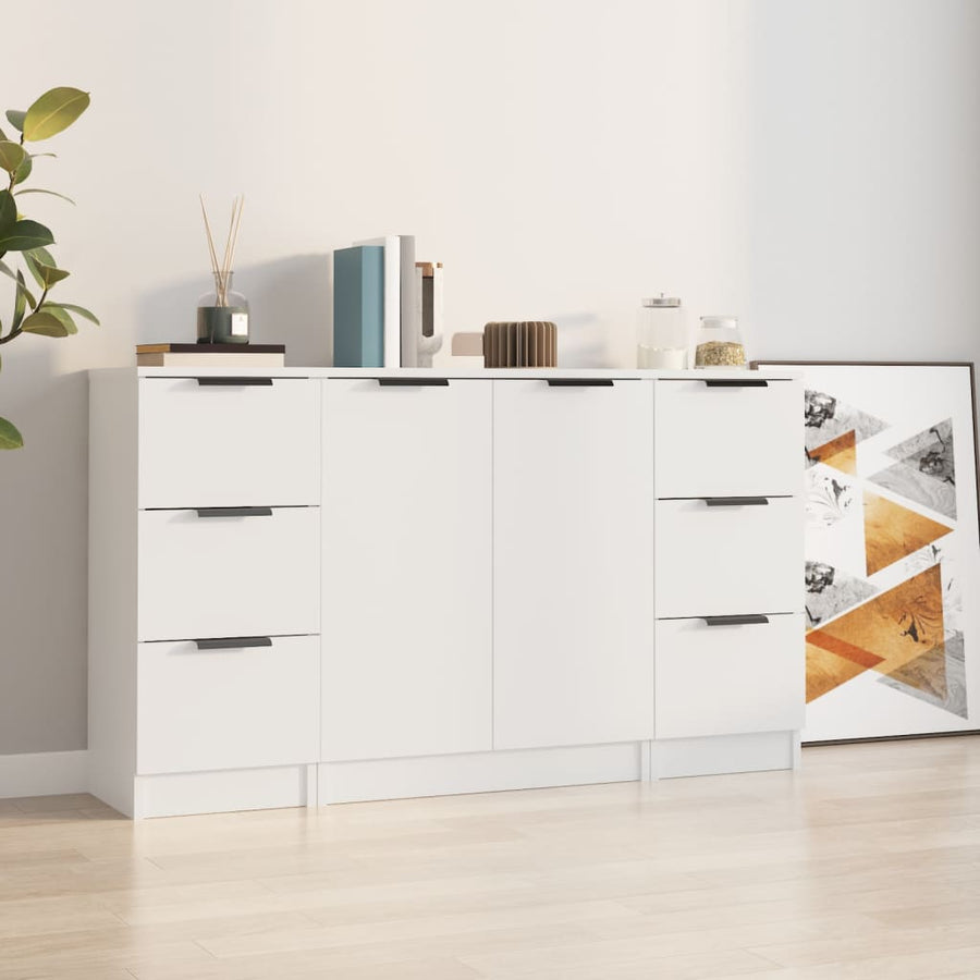 Dressoirs 3 St Bewerkt Hout Wit