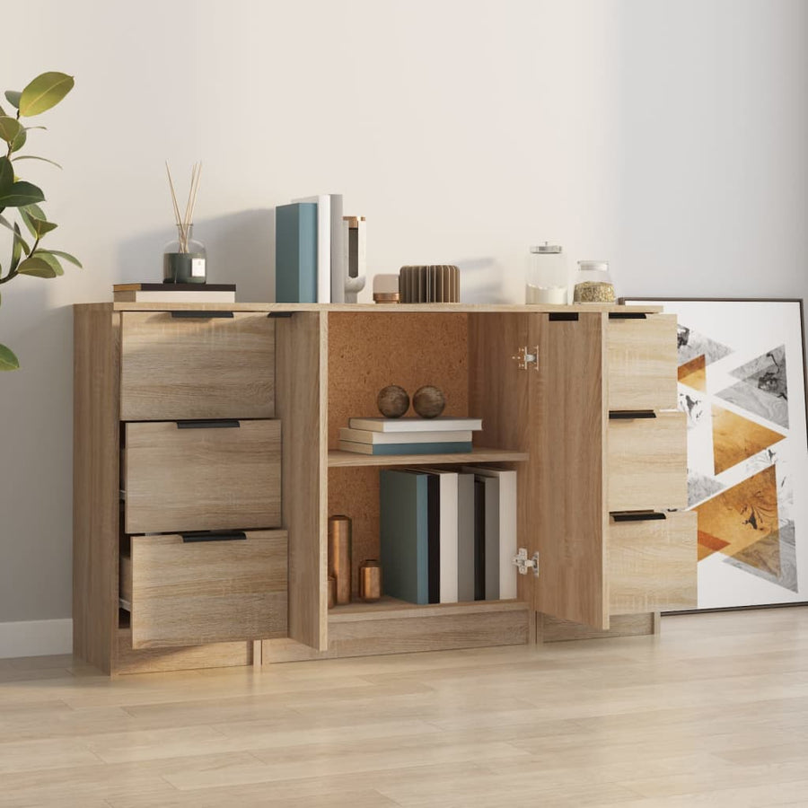 Dressoirs 3 St Bewerkt Hout Sonoma Eiken