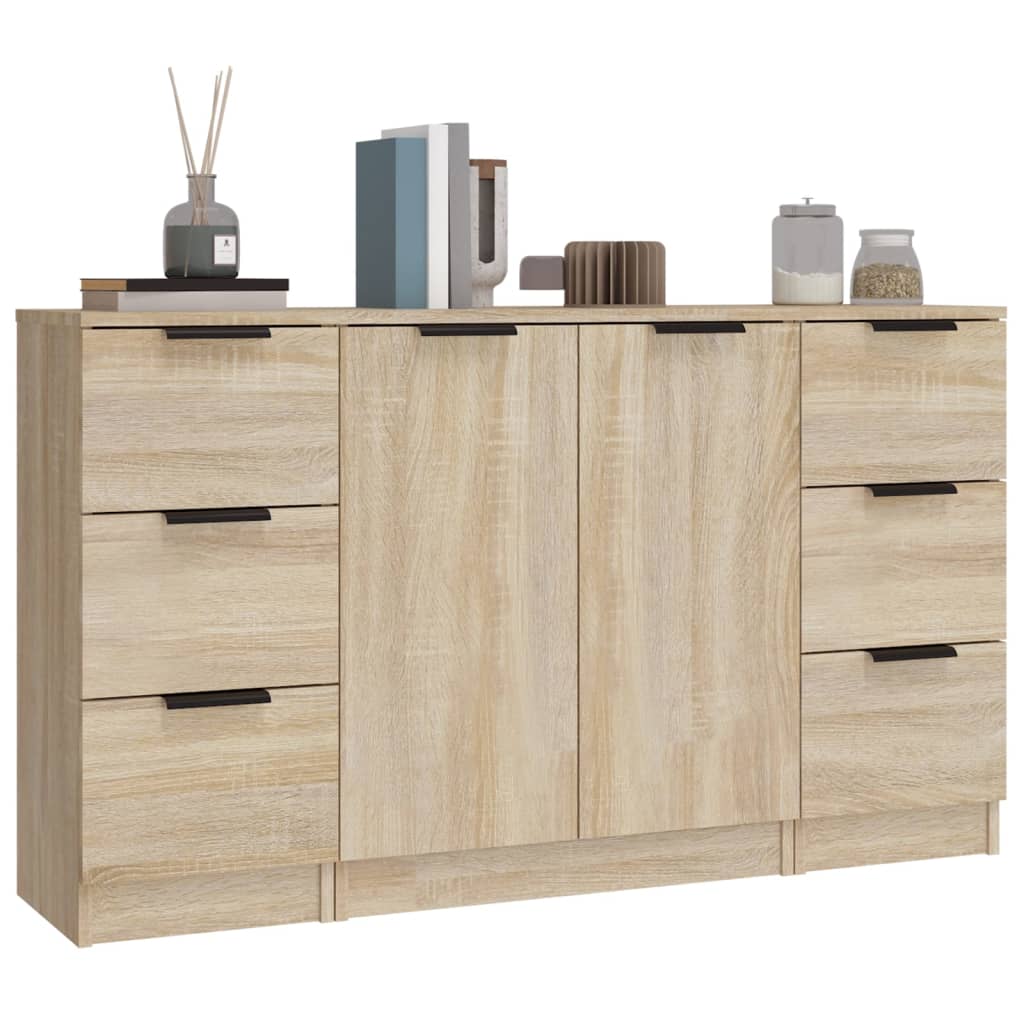 Dressoirs 3 St Bewerkt Hout Sonoma Eiken