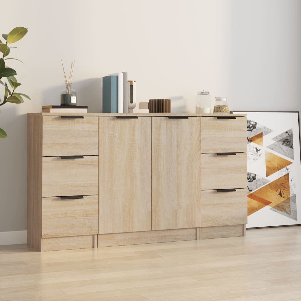 Dressoirs 3 St Bewerkt Hout Sonoma Eiken