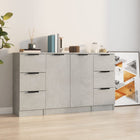 Sideboards 3 pc carved wood concrete gray