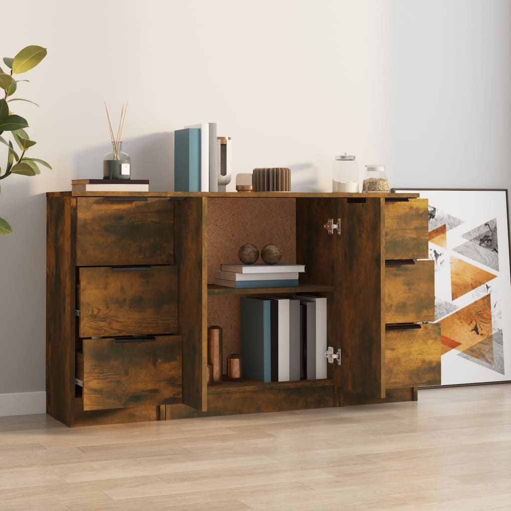 Dressoirs 3 St Bewerkt Hout Gerookt Eikenkleurig