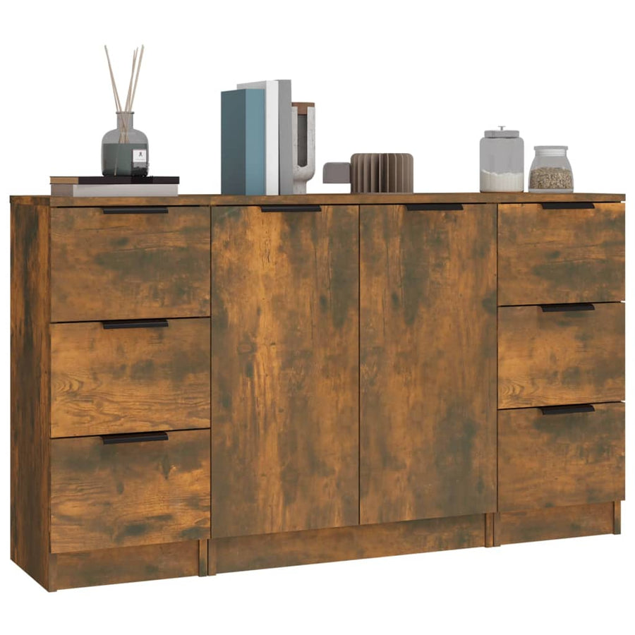 Dressoirs 3 St Bewerkt Hout Gerookt Eikenkleurig