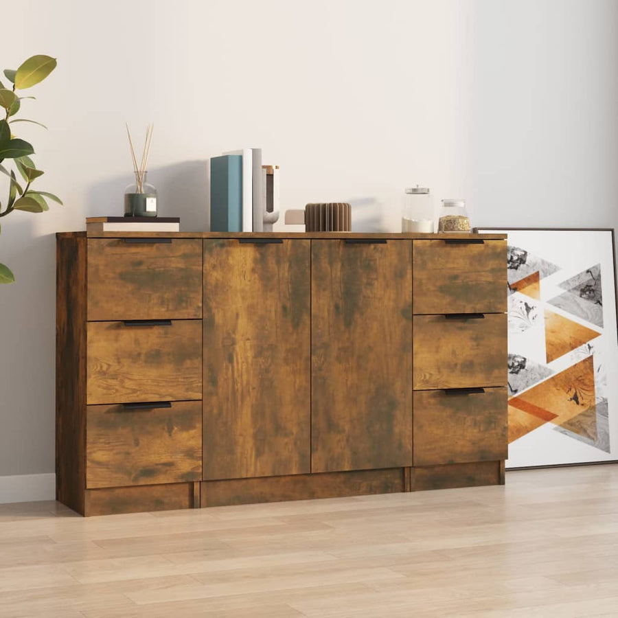 Dressoirs 3 St Bewerkt Hout Gerookt Eikenkleurig